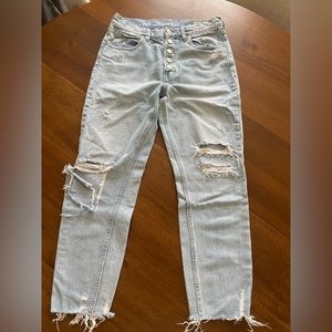 Free People Light Wash Distressed High Rise Jeans